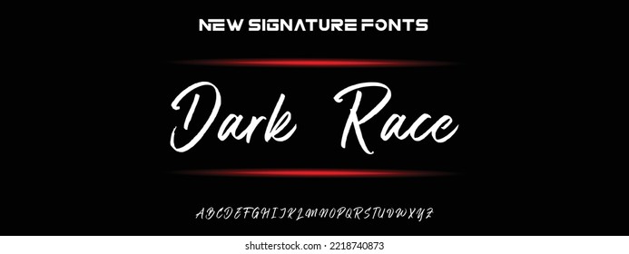 Dark Race Handgezeichnet kalligrafische Vektormonoline Schriftart. Signaturbriefe für Notfälle. Moderner Schriftzeichen-Kalligrafietyp. ABC Typografie lateinische Beschriftung Alphabet.