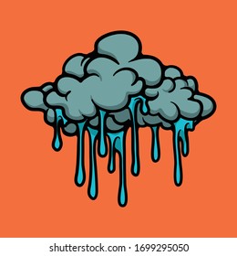 Dark rain cloud. Nature vector concept. Cloud with water falling down illustration. Winter season