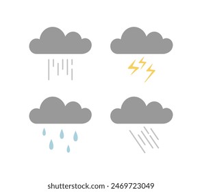 Dark rain clouds clip art illustration. Isolated vector drawing on white background. 