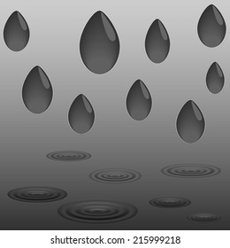 dark rain drops with circles on the water