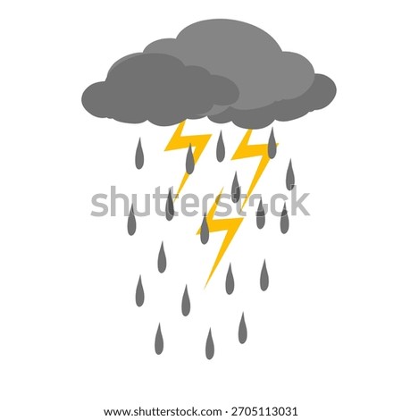 Dark rain illustration. Lightning rain illustration. Flat design of rain clouds. Bad weather illustration. Rainstorm vector illustration