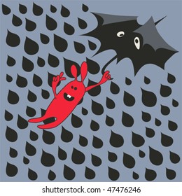 Dark, dark rain  vector illustration with rabbit cartoon figure