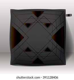 Dark realistic 3d throw pillow. Apartment interior design element. Single cushion isolated on a gray background.