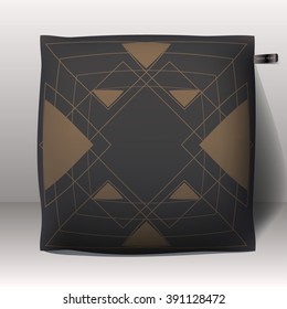 Dark realistic 3d throw pillow. Apartment interior design element. Single cushion isolated on a gray background.