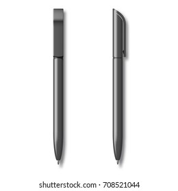 Dark Realistic Set Pen. Vector illustration. Template For Mockup Branding Stationery and Corporate Identity.