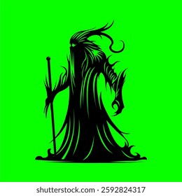 Dark Reaper Silhouette - Mysterious Hooded Specter Vector Illustration