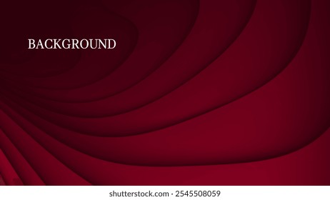 Fundo abstrato vermelho escuro com textura ondulada 3d e sombras de gradiente, formas de curva dinâmicas