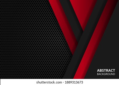 Dark red abstract background with carbon fiber and triangular shapes. Black carbon textured pattern. Red and black triangular geometric shapes on a carbon grid.