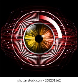 dark red abstract background. circles of glowing pixels, concentric circles. vector illustration. digital. Light Technology for computer graphic website internet. circuit. orange eye