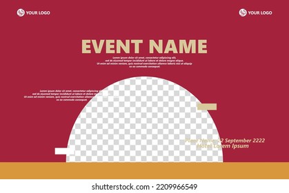 Dark red abstract background for event with round image space and brown accent on the bottom. Suitable for meeting, conference, and exhibition.