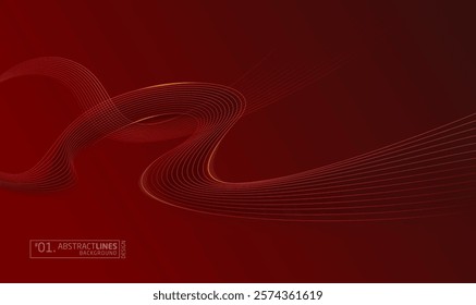 Dark red abstract background with glowing wave. Shiny moving lines design element. Modern red and maroon gradient flowing wave lines. Futuristic technology concept. Vector illustration
