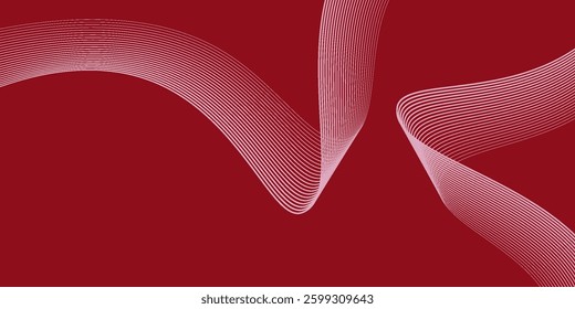 Dark red abstract background with glowing geometric lines. Modern shiny blue diagonal rounded lines pattern. Futuristic technology concept.