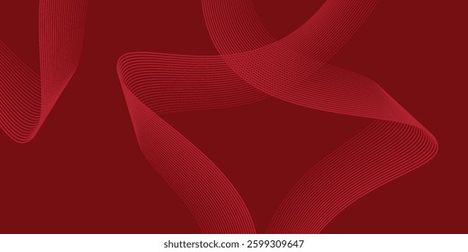 Dark red abstract background with glowing geometric lines. Modern shiny blue diagonal rounded lines pattern. Futuristic technology concept.