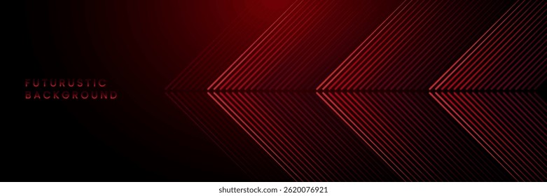 Dark red abstract background with glowing arrow lines. Modern shiny red geometric lines design. Technology futuristic concept. Horizontal banner template. Suit for cover, header, poster, banner, web