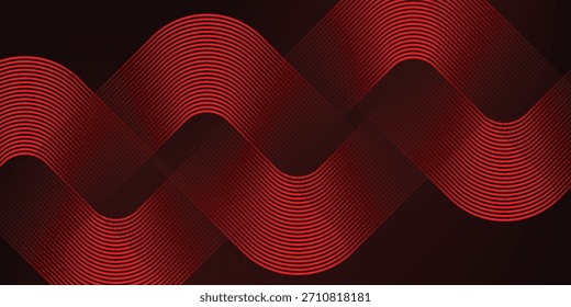 Fondo abstracto rojo oscuro con líneas de círculo brillantes. Diseño geométrico del arte de la línea de la raya. Moderno patrón de líneas redondeadas diagonales azules brillantes. Concepto de tecnología futurista. ilustración abstracta de Vector.