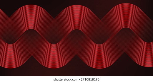Fondo abstracto rojo oscuro con líneas de círculo brillantes. Diseño geométrico del arte de la línea de la raya. Moderno patrón de líneas redondeadas diagonales azules brillantes. Concepto de tecnología futurista. 
