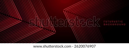 Dark red abstract background with glowing arrow lines. Modern shiny red geometric lines design. Technology futuristic concept. Horizontal banner template. Suit for cover, header, poster, banner, web