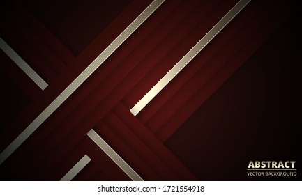 Dark red abstract background with gold and burgundy lines. Modern deep red banner with luminous lines. Technology dark backdrop. Vector illustration EPS10.