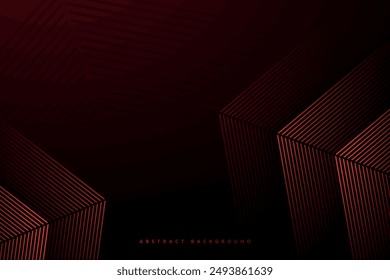 dark red abstract background with modern transparent hexagon corner lines