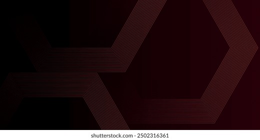 dark red abstract background with modern transparent hexagon corner lines, vector illustration.