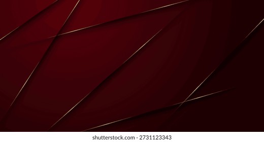 Fondo abstracto rojo oscuro con decoración de líneas doradas brillantes modernas y futuristas. Diseño de trazo de sombra y espacio vacío para texto. Vector VOL. 3