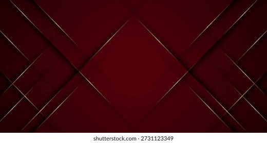 Fondo abstracto rojo oscuro con decoración de líneas doradas brillantes modernas y futuristas. Diseño de trazo de sombra y espacio vacío para texto. Vector VOL. 5