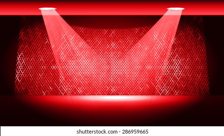 Dark red Abstract light lamps background for Technology computer graphic website internet and business.. Screen on stage. Vector illustration.Spot Effect. neon. point, platform, Spotlights