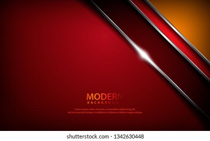 Dark red abstract overlap layers background. Texture with silver list and sparkle of light decoration. Realistic backdrop. 3D effect.