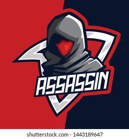 Dark Red Assassin E-Sport Mascot Emblem Badge Logo Game Design. Identity for gamer streamer