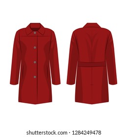 Dark red autumn coat with buttons isolated vector on the white background