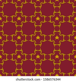 Dark red background with beautiful gold ornaments. Luxury seamless vector pattern