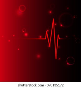 Dark red background with cardiogram heart. Vector illustration.