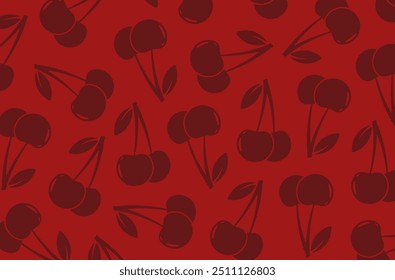 Fundo vermelho escuro com cerejas.