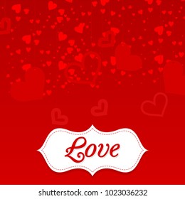 Dark red background with red colored hearts and love message in white