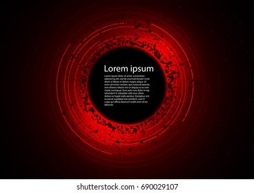 Dark red background with concentric circles and sparks. Vector illustration