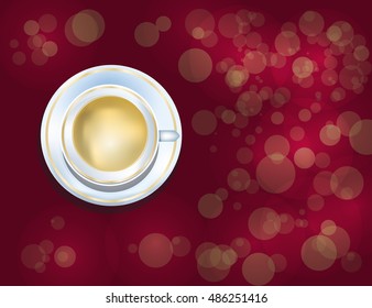 Dark Red background with cup of morning coffee