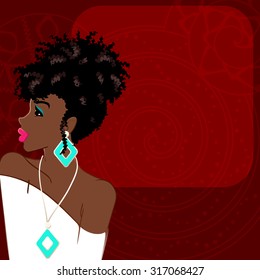 Dark red background with dark-skinned woman (EPS10); jpg version also available