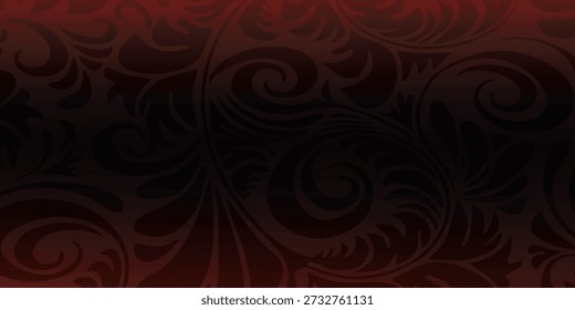Un fondo rojo oscuro con un patrón floral ornamentado, sutilmente visible, con una franja Horizontal negra prominente en el centro, creando un diseño misterioso y elegante.