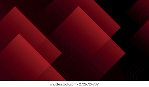 Dunkelroter Hintergrund mit glühendem abstraktem quadratischem Design und futuristischer horizontaler Liniendekoration. Modernes Technologiekonzept der Zukunft. Vektorgrafik VOL. 2