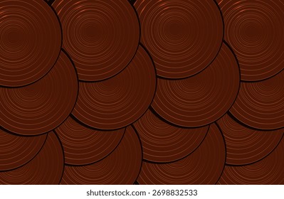 fundo vermelho escuro com círculos dourados. fundo moderno. ilustração vetorial. eps 10. padrão japonês sem costura no estilo geométrico oriental tradicional. 3d ornamento festivo

