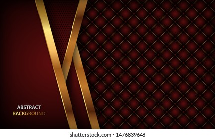 Dark red background with golden element and realistic buttoned leather. Luxury background concept
