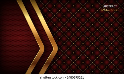 Dark red background with golden element and realistic buttoned leather. Luxury background concept
