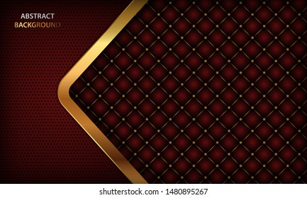 Dark red background with golden element and realistic buttoned leather. Luxury background concept