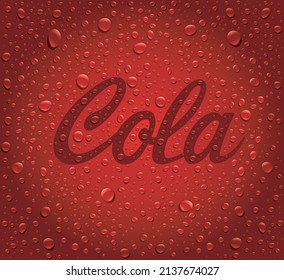 Dark red background with many sparkling bubbles. Cola background with many fresh drops.