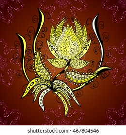 Dark red background with ornaments and yellow gradient background. Vector illustration.