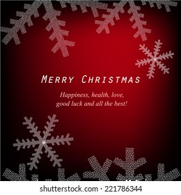Dark red background with snowflakes mosaic. Vector 