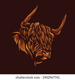 dark red bison head illustration