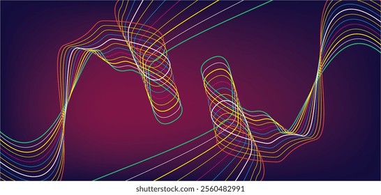 Dark red and blue abstract background with glowing wave lines. futuristic background Modern concept technology. Vector illustration. Dynamic wave pattern. Futuristic technology concept.