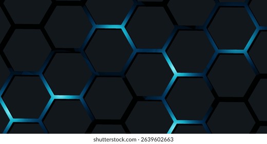 Dark red and blue hexagon abstract technology background with red and blue colored bright flashes under hexagon. Hexagonal gaming vector abstract tech background.