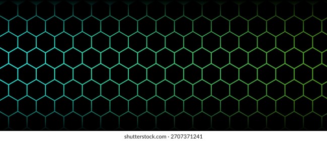Fondo de tecnología abstracta hexagonal rojo y azul oscuro con destellos brillantes de colores rojo y azul bajo el hexágono. Fondo de tecnología abstracto de Vector de juego hexagonal.